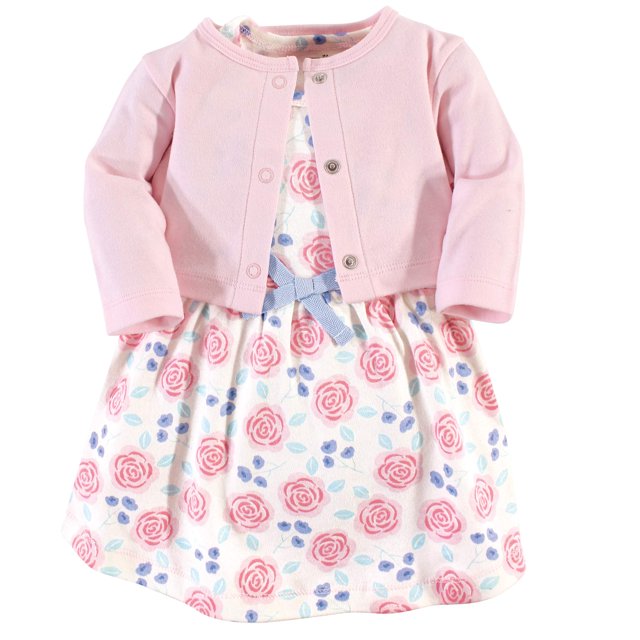 Touched by Nature Vestido y cárdigan de algodón orgánico para bebé niña Pink Rose 2-Toddler