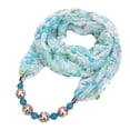 thumbnail image 2 of Naierhg Winter Scarf Beads Pendant Floral Print Necklace Scarf Simple Ethnic Style Vintage Chiffon Scarf for Home Light Blue, 2 of 8