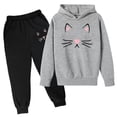 thumbnail image 3 of Shadoumai Toddler Girl Clothes Cat Face Print Short Sleeve Top+Pants Outfits Girl Spring and Fallr 2-Piece Set,Dark Gray(11-12 Years), 3 of 3
