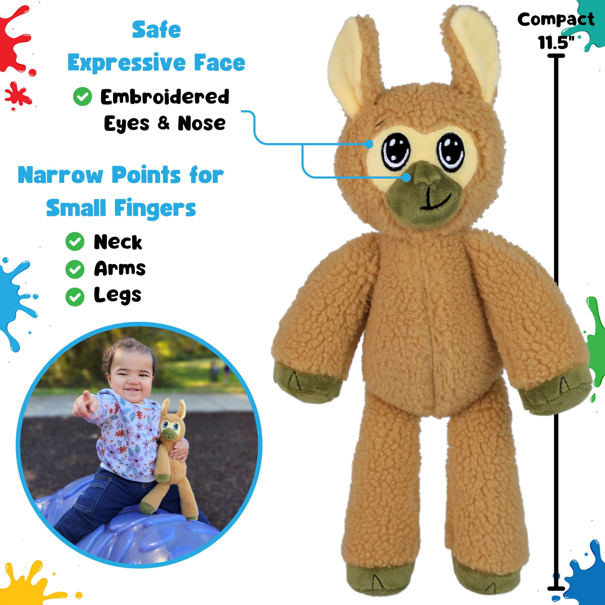 The Adventure Crew Jake the Llama Plush Comfort / Activity Toy for Newborn and Up | Ultra-Soft, 11.5" Compact Size with Weighted Limbs | Interactive Companion for Early Learning
