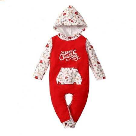 

Patgoal Baby Girl Romper Long Sleeve Onesies Christmas Moose Hooded Jumpsuit Cartoon Letter Printed Jumpsuit Long-sleeved Child Clothes Fall Outfits Girls Jumpsuits & Rompers 6months-3 Years Old