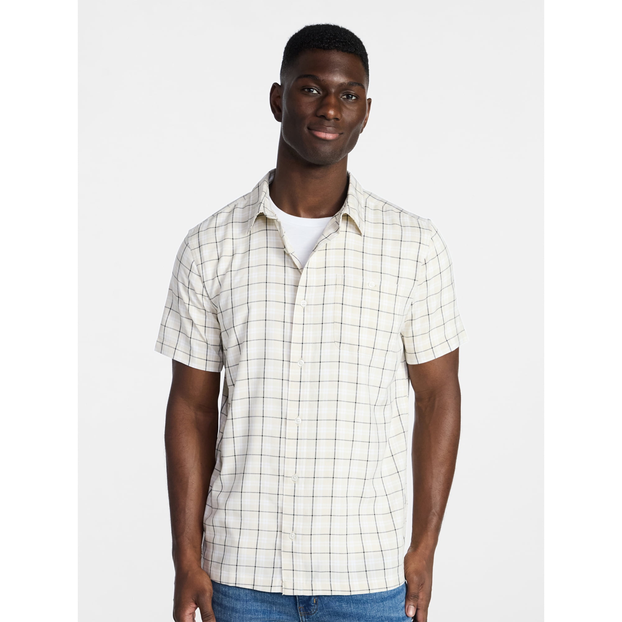 George Men's & Big Men's Regular Fit Microfiber Button-Up Shirt with Short Sleeves, Sizes XS-5XL