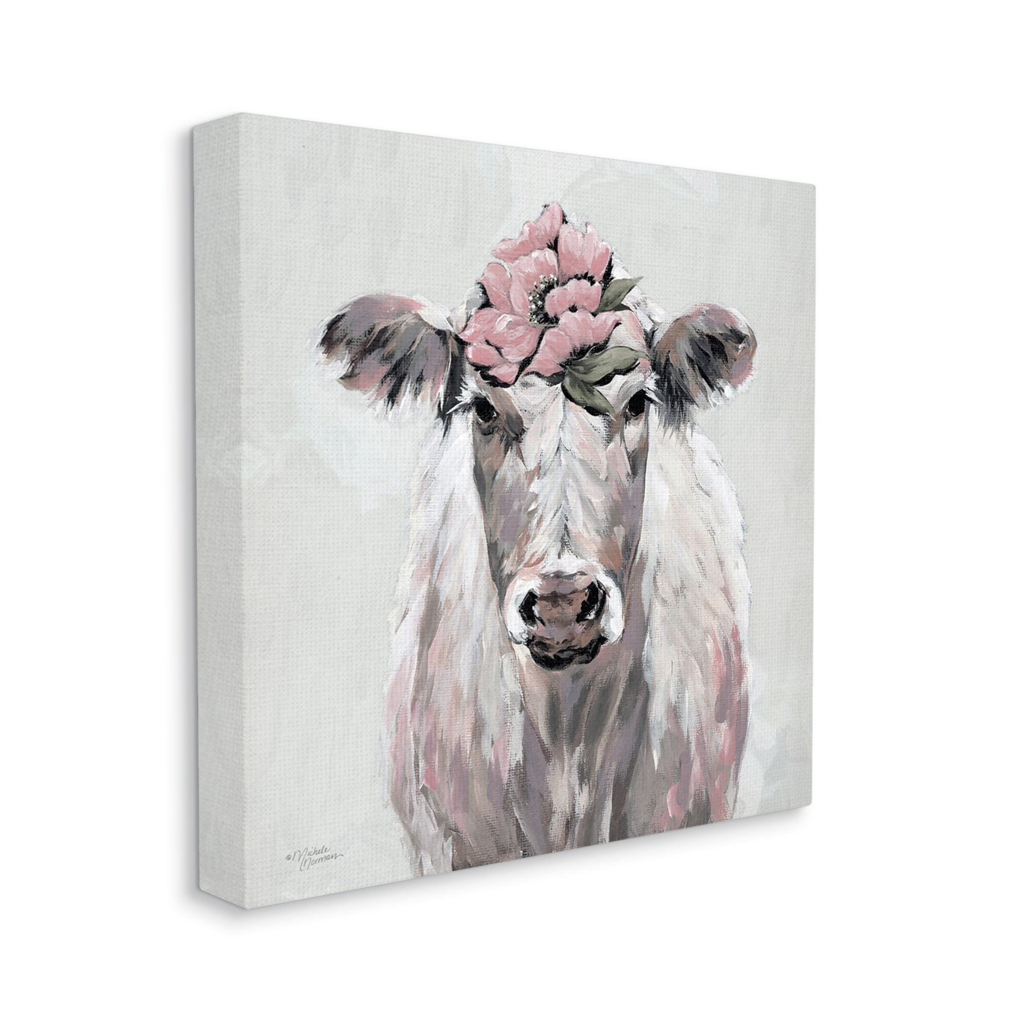 Stupell Industries Cow Cattle Flower Blossom Botanical Painterly Illustration , 24 x 24, Design by Michele Norman