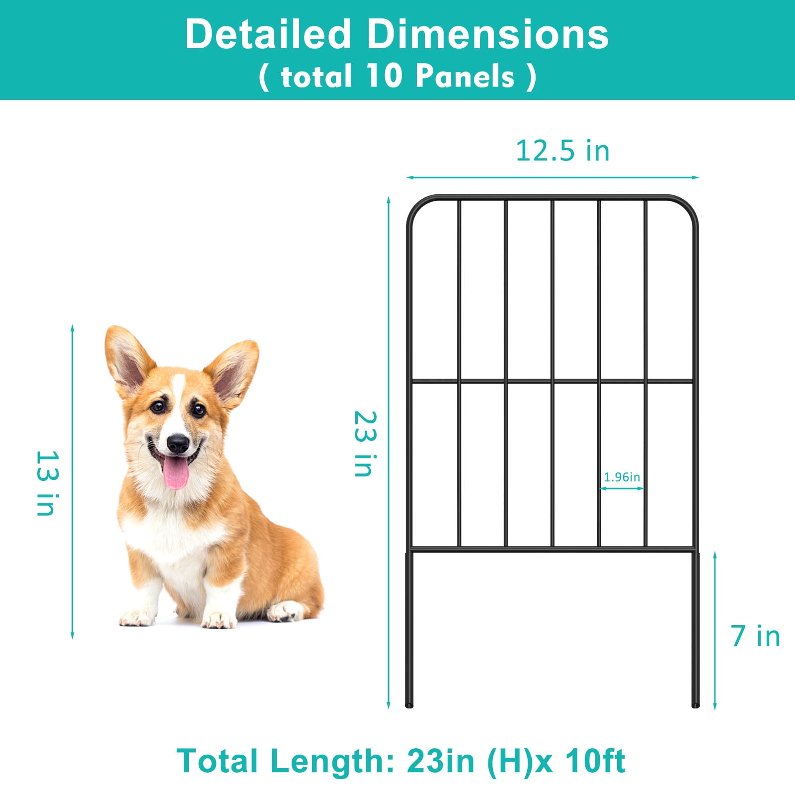 24" (H) x 10FT (L) Metal Decorative Garden Fence Outdoor Patio Barrier Square