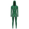 thumbnail image 3 of Zaldita Women Shiny Fishscale Print Long Sleeve Unitard with Hooded Front Zipper Full body Jumpsuit Dark Green S, 3 of 7