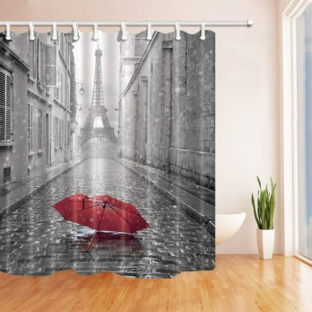 Rylablue Paris France Decor Red Umbrella In Rain Eiffel Tower Polyester Fabric Bathroom Shower Curtain 66x72 Inches Canada Rylablue Paris France Decor Red, Red Eiffel Tower Shower Curtain Hooks
