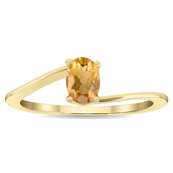 SZUL Women's Solitaire Oval Shaped Citrine Wave Ring in 10K Yellow Gold
