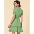thumbnail image 4 of Mini vestido Allegra K sólido de manga corta con cuello En V y cintura elástica para mujer Verde Claro M, 4 of 5