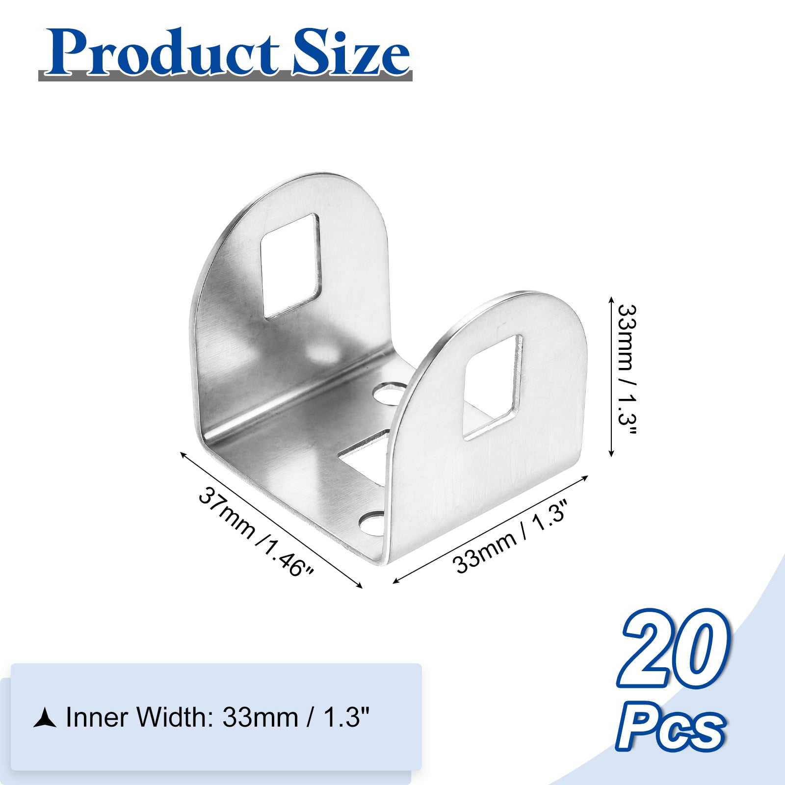 Uxcell 20 Pcs U Bracket for 1.3" Panels, 33 x 37 x 33mm Metal U Shaped Fasteners Brackets for Guardrail or Partitions Connection, Silver