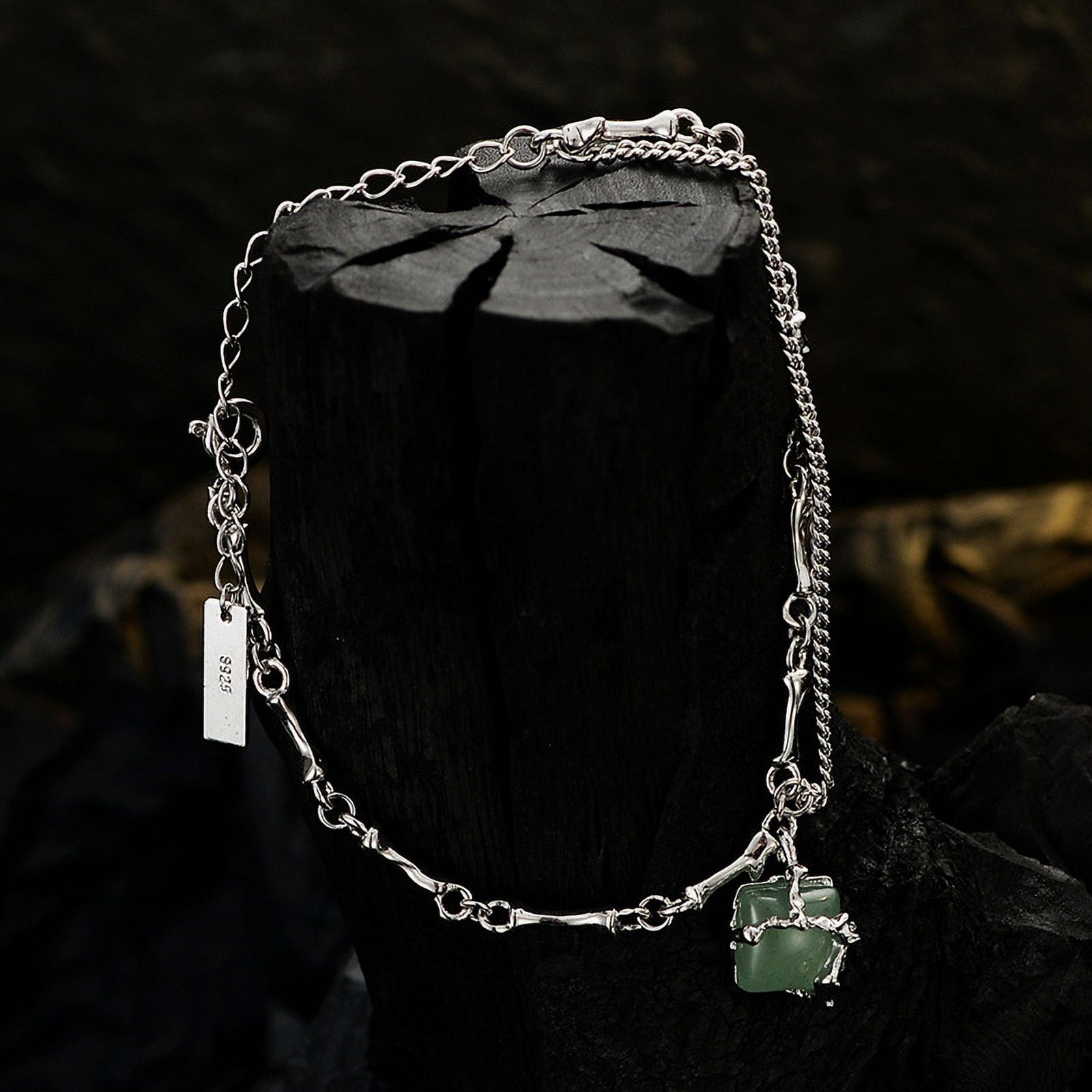 Wollet S925 Sterling Silver Bracelet, Green Dongling Jade Bracelet for Women(14.5+3.5cm) 7 inches