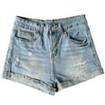 thumbnail image 6 of Women's Jean Shorts Plus Size Stretch Fashion Middle-waisted Straight Pocket Hole Short Pants, 6 of 6