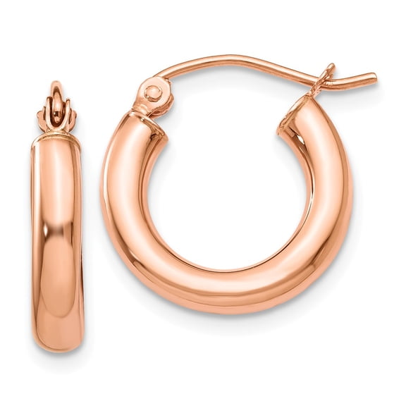 14K Rose Gold Earring Hoop Women'S 16 mm Polished 3Mm Lightweight Tube Earrings