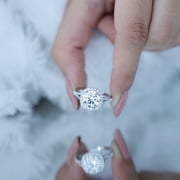 Rosec Jewels IGI Certified Lab Grown Diamond Engagement Ring 3 Carat - E-VS1 Quality Diamond Halo Ring for Women, 925 Sterling Silver, US 7.50