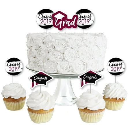 Maroon Grad - Best is Yet to Come - Dessert Cupcake Toppers - Burgundy 2019 Graduation Party Clear Treat Picks - 24 (Best Graduation Cake Designs)