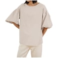thumbnail image 2 of FcBaudy Hauts pour Femmes, Chemises pour Femmes, Manches Courtes Col Rond Blouses & Chemises d'Été Unies Chemises Amples Manches Bouffantes Manches Courtes Col Rond Blouses pour Femmes, 2 of 4