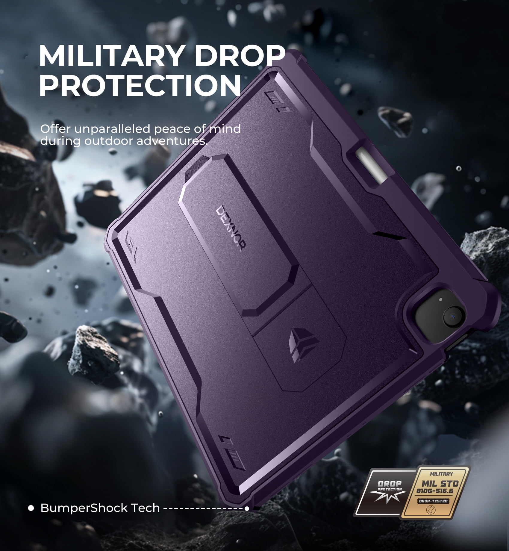 Dexnor for iPad Air 13 Inch Case 2025/2024 (M3/M2) with Pencil Holder, [Built-in Screen Protector & Multi-Angle Kickstand] Heavy Duty Shockproof Full Body Protective Cover for iPad Air 13, Purple