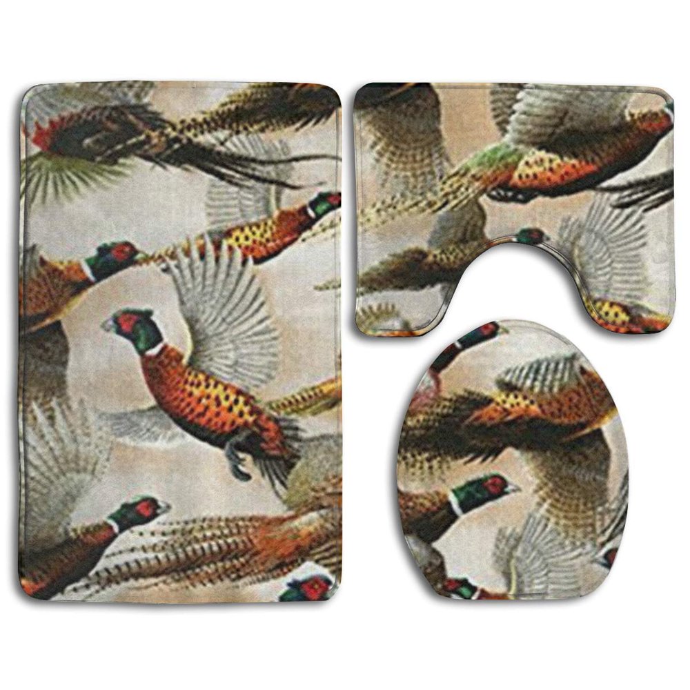 CHAPLLE Wild Pheasants 3 Piece Bathroom Rugs Set Bath Rug Contour Mat