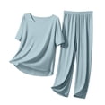 thumbnail image 5 of dazeni Womens Lounge Sets Breathable Short Sleeve Pajamas Sets 2 Piece CrewneckShirts and Soft Long Pants Pjs Sets for Adult Blue XXXL, 5 of 7
