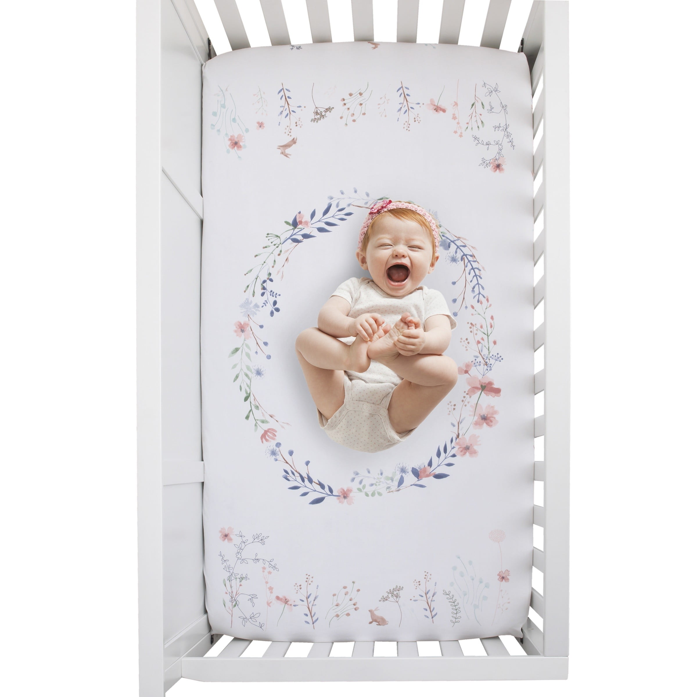 NoJo Photo Op Fitted Crib Sheet - Floral Wreath - 100% cotton - Walmart.com