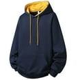 thumbnail image 2 of qolati Mens Hoodies Color Block Liner Pullover Hoodie Basic Tops Casual Long Sleeve Drawstring Hooded Sweatshirts with Kanga Pocket Dark Blue XL, 2 of 4