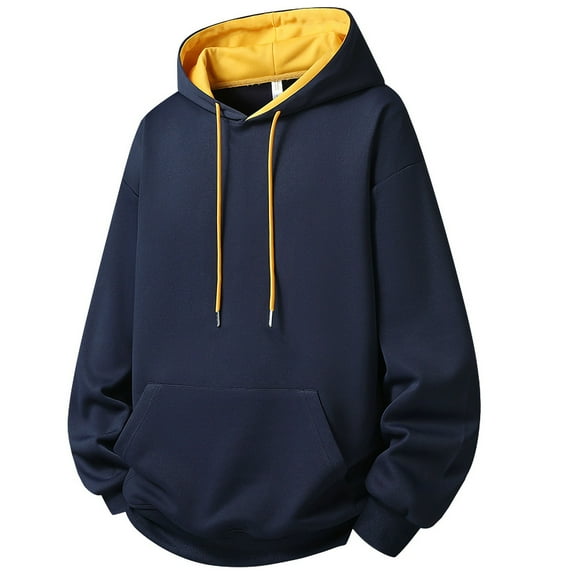 SYMOID Big & Tall Men's Nylon Spandex Hoodie - Dark Blue, Size 3XL, Relaxed Fit with Contrast Lining, Kangaroo Pocket & Adjustable Drawstring, Soft Stretch Casual Sporty