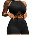 thumbnail image 2 of ylioge Womens Halterneck Bathing Suits Two Piece Tankini Swimsuits High Waisted Shorts Sleeveless Bikini Tops Solid Swimming Tankinis, 2 of 7