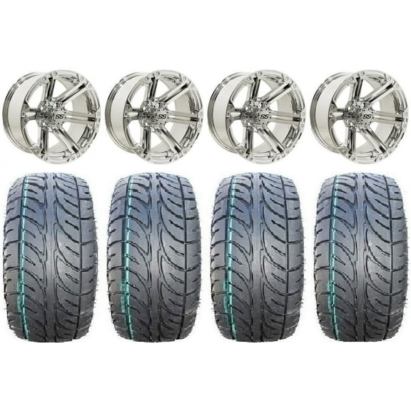 GTW Specter 12" Golf Cart Wheels Chrome 205x30 Fusion Tires E-Z-GO & Club Car