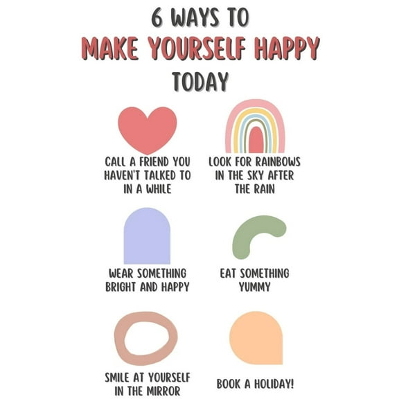 Mental Health Poster for Classroom Mental Health Wall Art for Kids, Calming Corner Poster, School Counseling Office Decor, 6 Ways To Make Yourself Happy Today poster