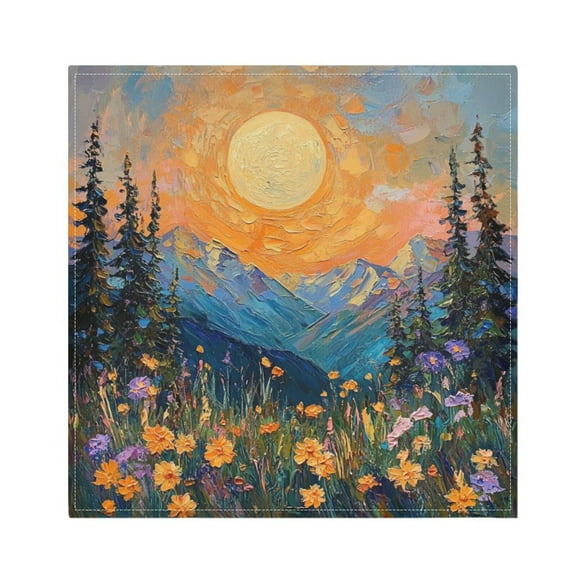 Satin Polyester Napkins - 20x20 InchSingle-Sided Printed Napkins, 1-Piece/4-Piece/6-Piece Set, DIY Personalized Table Setting,Sun and Flowers