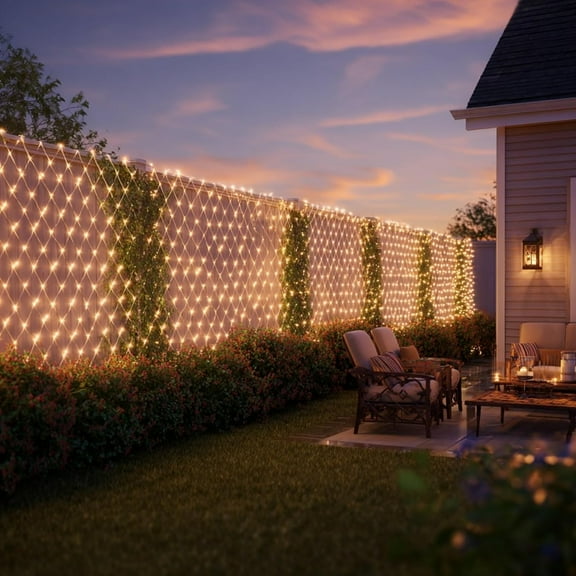 FGERFE-360 LED Net Lights 12FT x 5 FT Connectable Waterproof String Lights with 8 Modes Outdoor Indoor Christmas Decorations Xmas Party Yard Garden Decor Warm White