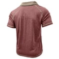 thumbnail image 4 of Men's Collared Polo Shirt Short Sleeve Contrast Trim & Pocket Casual T-Shirt Stylish & Breathable For Spring And Summer Daily Wear Tops,Wine,L, 4 of 4