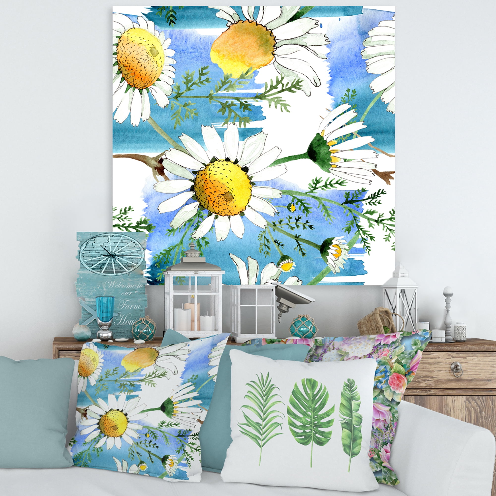 Designart ' Wild Spring White Chamomile Flowers ' Traditional Canvas Wall Art Print