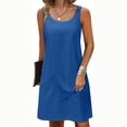 thumbnail image 3 of Scyoekwg Dresses for Women Sundress Crew Neck Tank Beach Mini Dresses Loose Sleeveless Solid Color Dresses Summer Women's Casual Dresses (Blue,L), 3 of 8