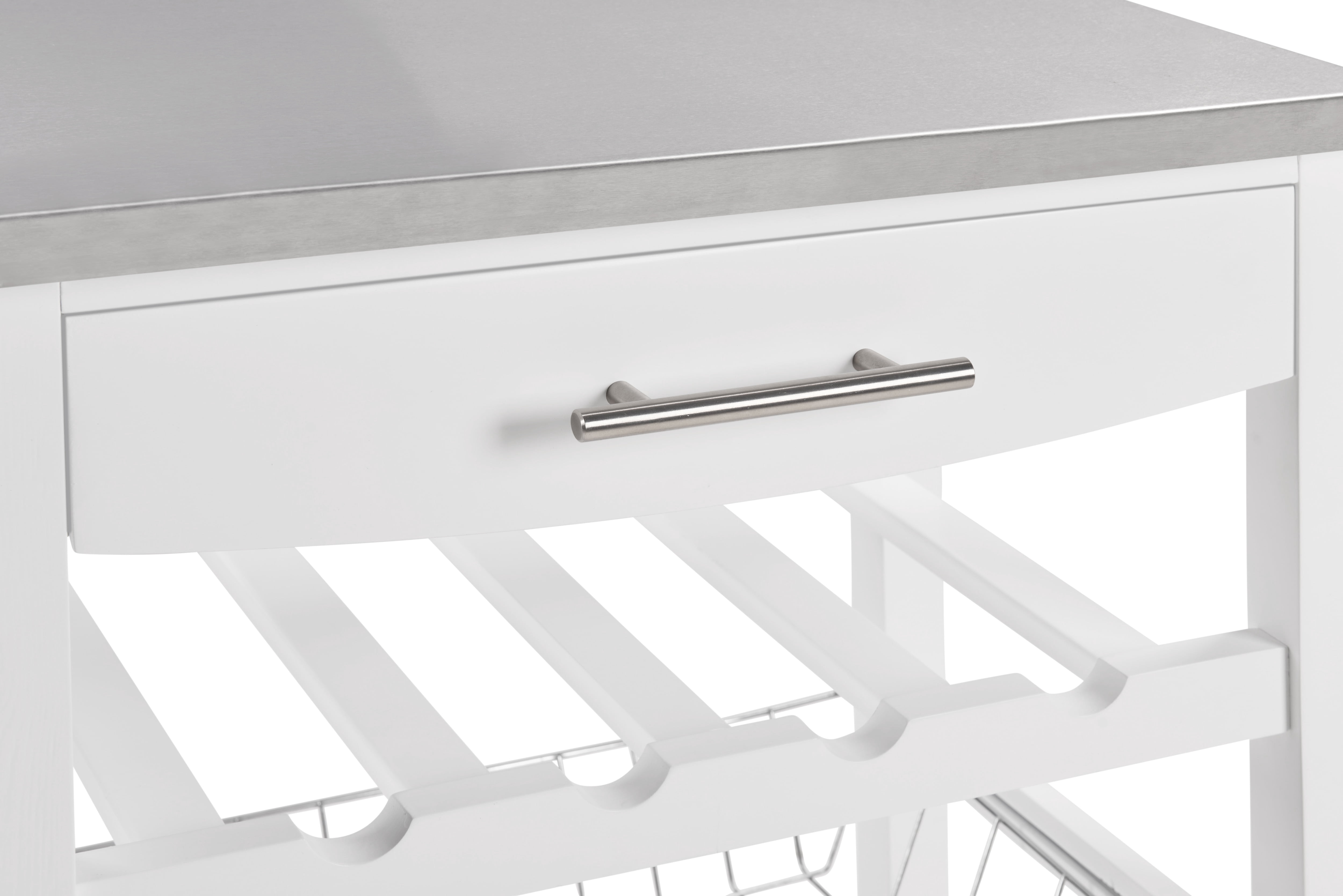 Mobile Rolling Kitchen Island with Stainless Steel Top, Drawer & Storage Basket