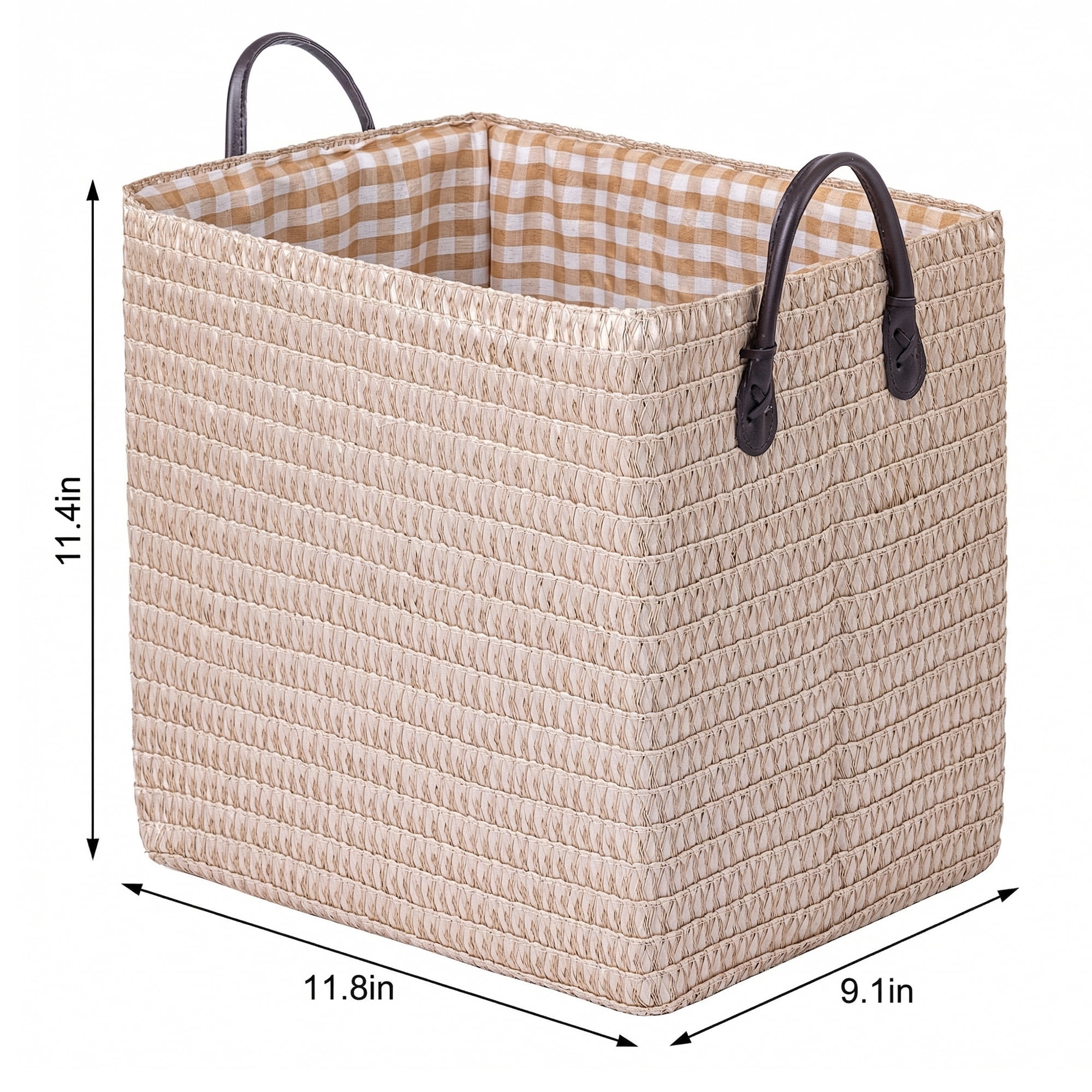 Unique Bargains Compactable Woven Storage Basket Storage Bin Beige 11.8*9.1*11.4in