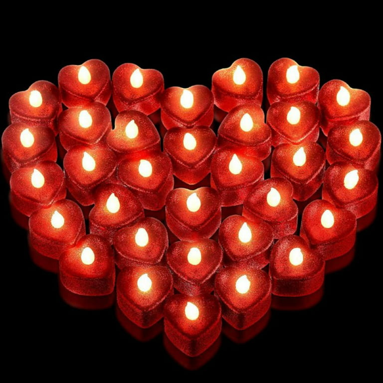 24Pcs Romantic Heart Shape LED Tealight Candle Flameless Love Candle for  Candlelight Dinner Wedding Night Party Wedding Anniversaries Table Decor  (Red) 