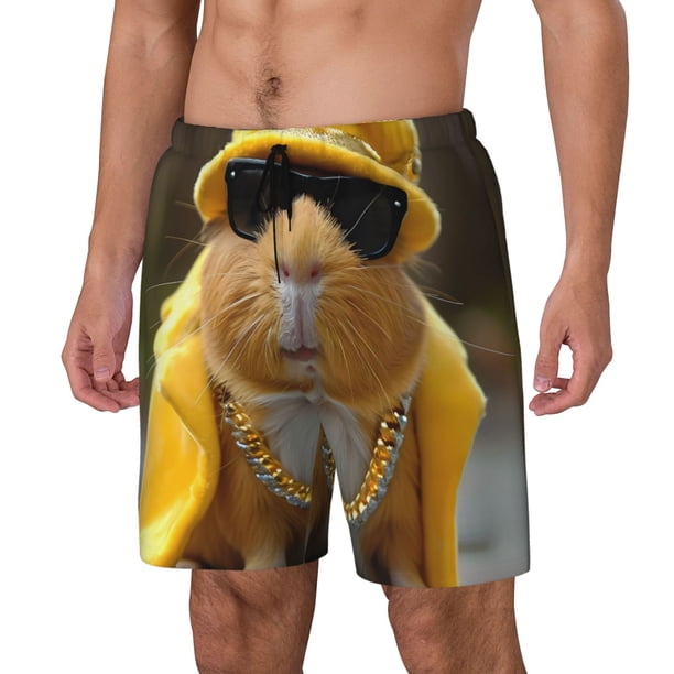 Fotbe Heavy Metal Style Guinea Pig Traje de Baño para Hombre – Shorts de Natación de Secado Rápido con Forro y Bolsillos-X-Large