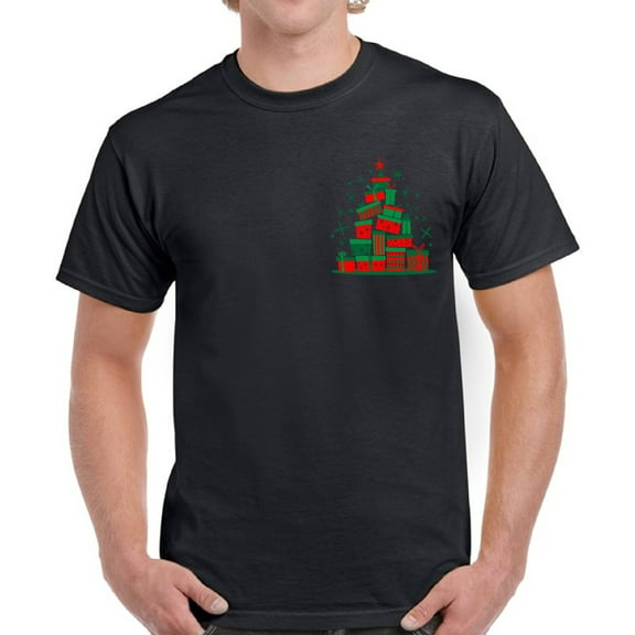 Lit Christmas Tree Pocket Print Shirts for Men Xmas Lit Tee - S M L XL 2XL 3XL 4XL 5XL Xmas Graphic Tee - Christmas Shirt Men T-Shirt Top Gift
