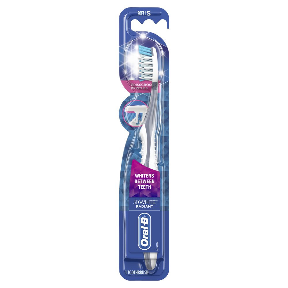 OralB 3D White Radiant Whitening Manual Toothbrushes, Soft Bristles, 1