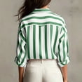 thumbnail image 4 of Rexolia Women's Striped Button Down Shirt Regular Fit Long Sleeve Business Casual Green L, 4 of 6