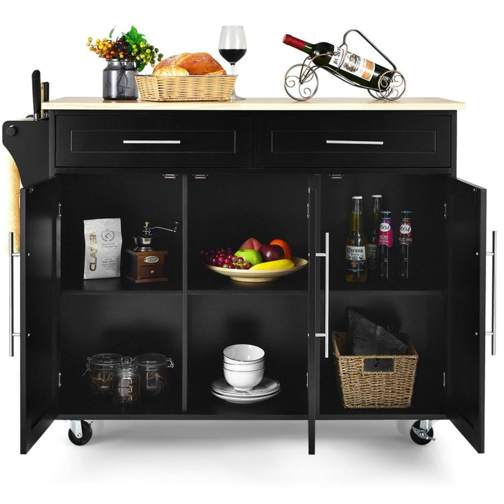 Finihen Rolling Storage Cabinet Cart, Kitchen Island Cart, Kitchen Island Trolley Wood Top Rolling Storage Cabinet Cart with Knife Block, for Kitchen, Dining Room, Black Finihen Rolling Storage Cabinet Cart, Kitchen Island Cart, Kitchen Island Trolley Wood Top Rolling Storage Cabinet Cart with Knife Block, for Kitchen, Dining Room, Black