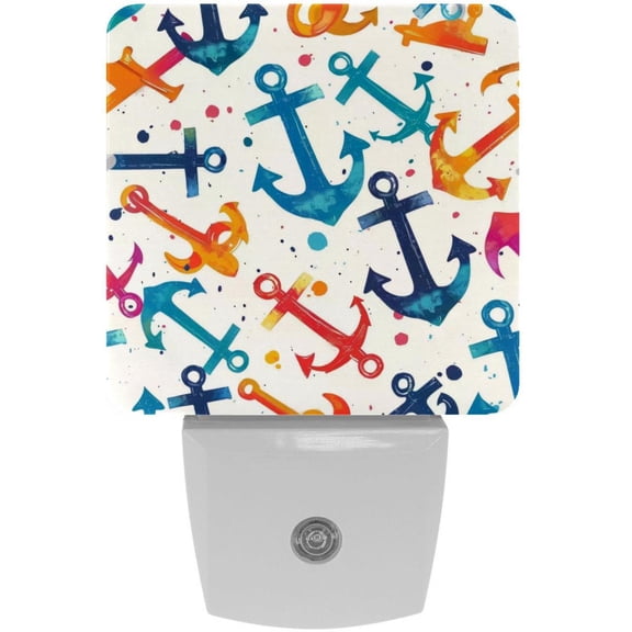 PhooArto Colorful Sea Anchors Pattern Plug in LED Night Light Auto Sensor Dusk to Dawn Decorative Night for Bedroom, Bathroom, Kitchen, Hallway, Stairs, Baby's Room, Energy Saving