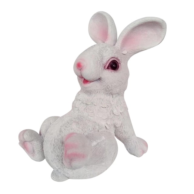 Pequeña estatua de conejo sentado de resina para decoración de césped al aire libre Blanco