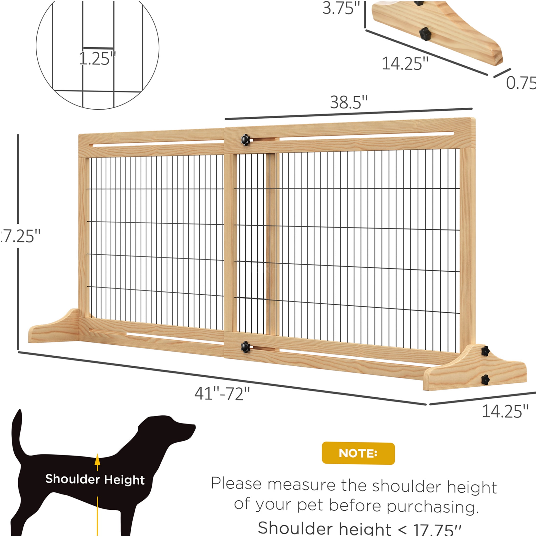 JERFIT Extra Wide Freestanding Pet Gate for Doorways, 41-72 inch Adjustable Wooden Dog Gate with Steel Mesh, Ideal for Hallways & Stairs, Natural Finish