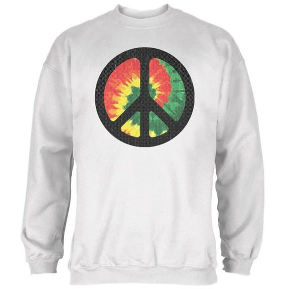 Rasta Tie Dye Peace Sign Distressed Halftone Mens Sweatshirt White MD