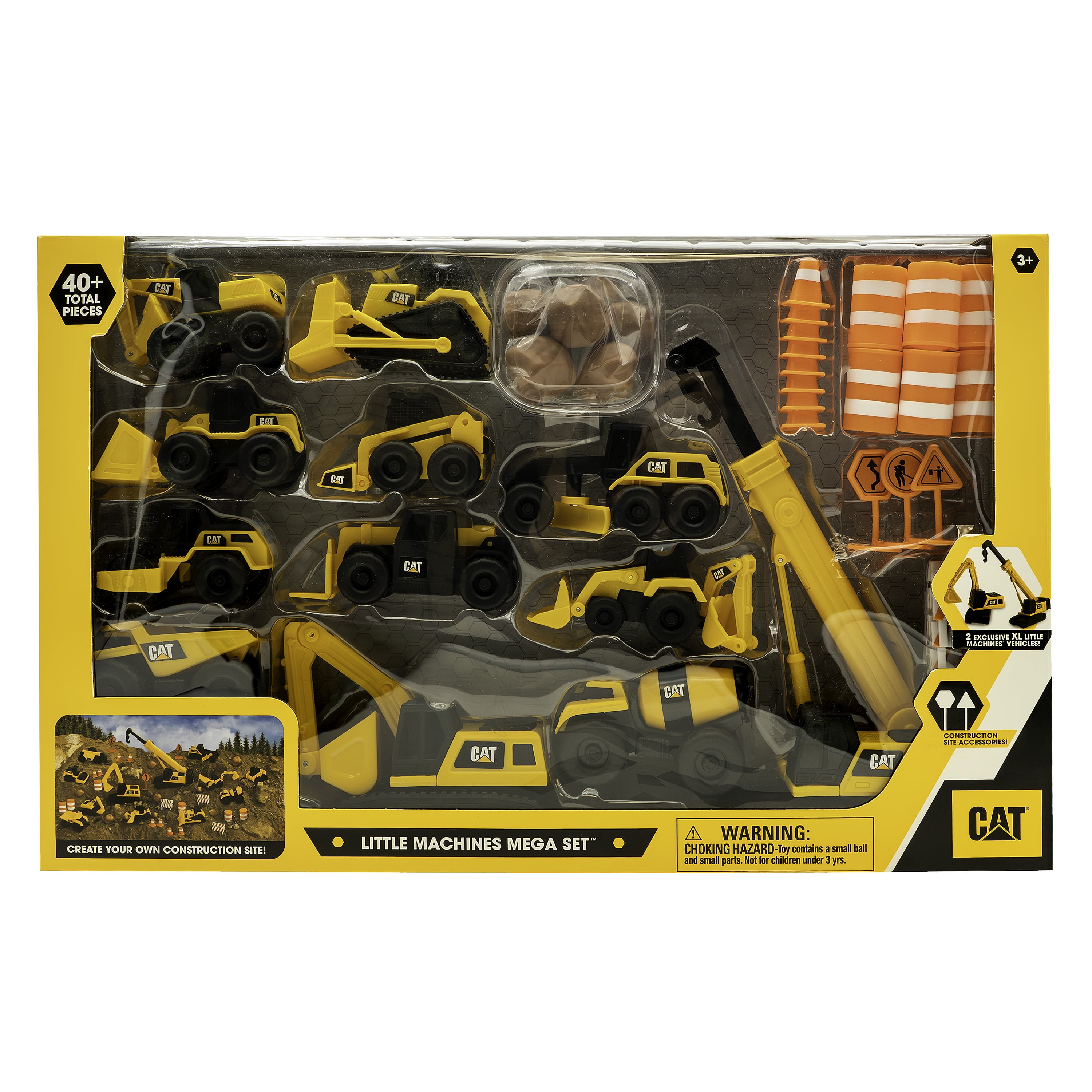 CAT Construction Toys, Little Machines Mega Set – 40+ Pieces. All Parts Are Molded  The Same “Catipillar Tough Plastics. Construction Site Playset,