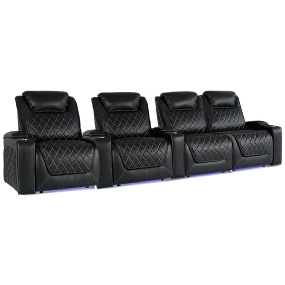 Valencia Oslo XL Home Theater Seating | Premium Top Grain Italian Nappa 11000 Leather, Power Headrest and Recliner, Power Lumbar Support (Row of 4 Loveseat Right, Midnight Black)