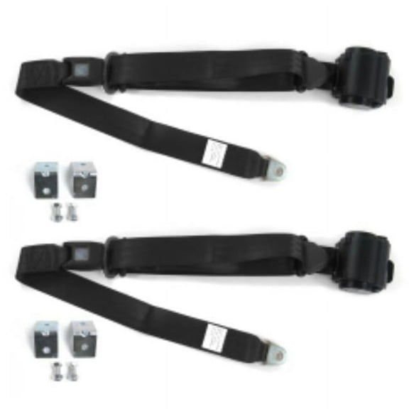 Chevy Nova 1968-1974 Standard 3 Point Black Retractable Bucket Seat Belt Kit with Bracketry - 2 Belts