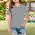 thumbnail image 5 of longantii Summer Polo Shirts Basic Lapel Collared Short Sleeve Uniform Loose Fit Back To School Tops Solid Color Pullover for Youth Gray 9-10 Year, 5 of 6