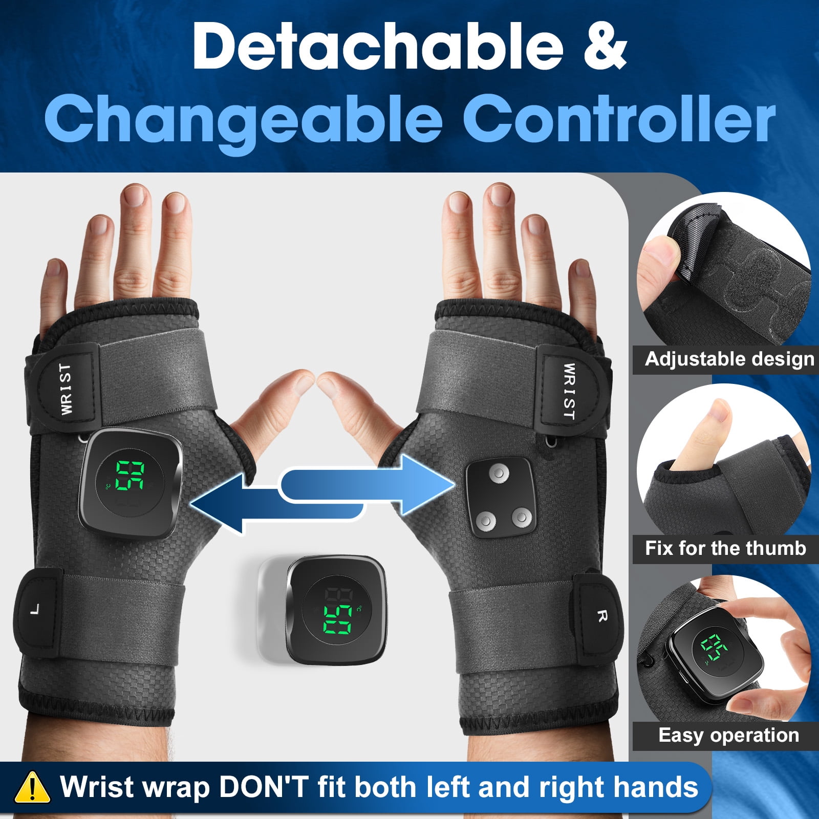 Wrist Heating Pad, Cordless Heated Wrap Brace, Heated Wrist Wrap with 3 Heat Levels, Hand Heating Pad, Hand Brace for Support,Gifts for Family, Travel Left Hand(Gray)